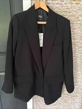 Zara Black Single-Button Tailored Blazer